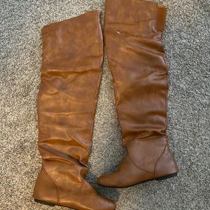 Brown Faux Leather Knee High Boots